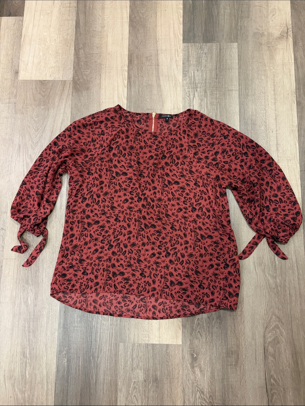 Papermoon Red Leopard-Print Tie-Sleeve Blouse
